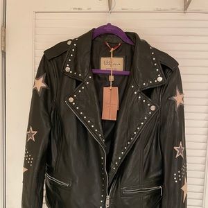 Motorcycle star jacket genuine leather black rare XL